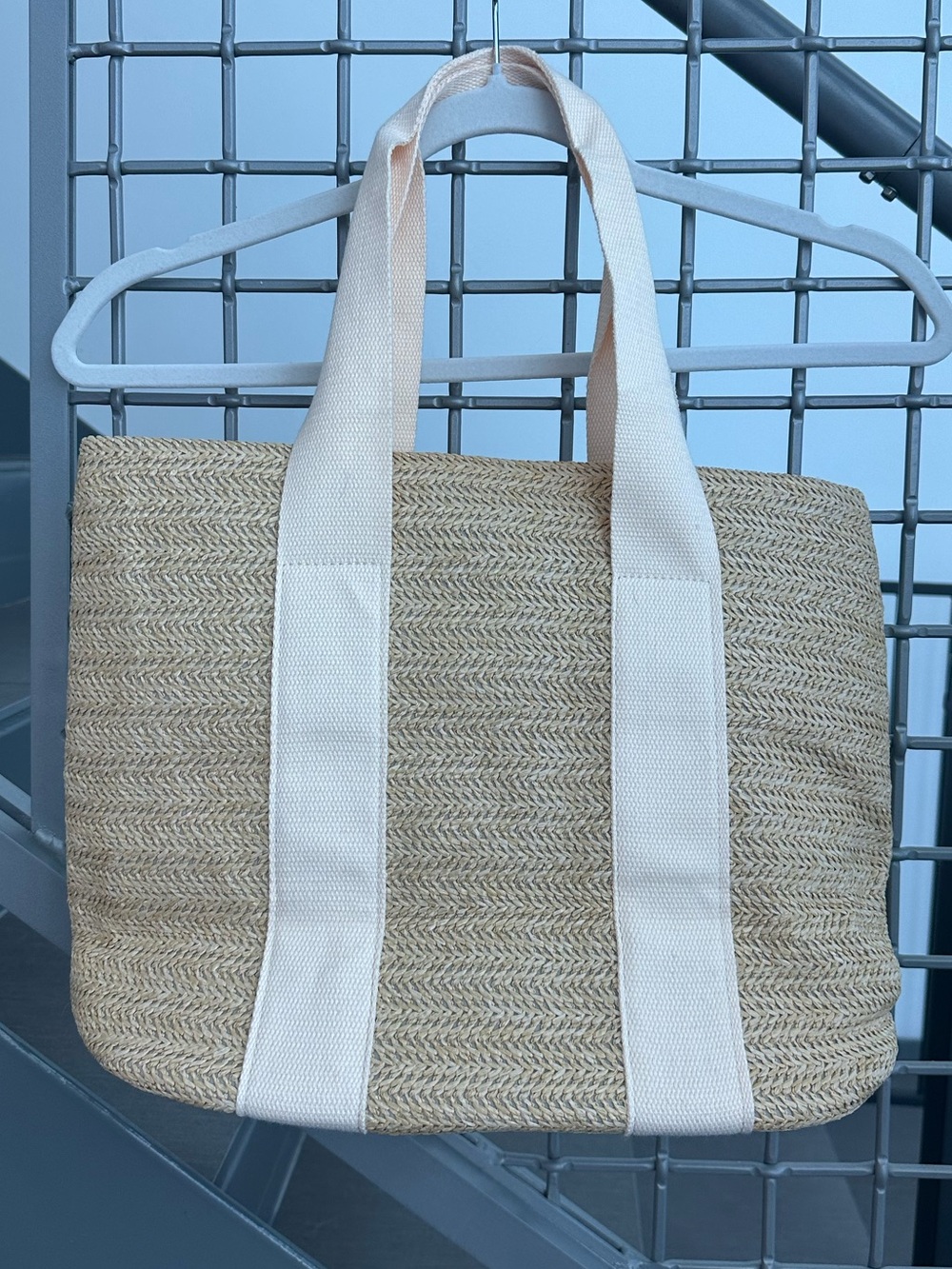 Woven Natural Tote with Cream Webbing Handles